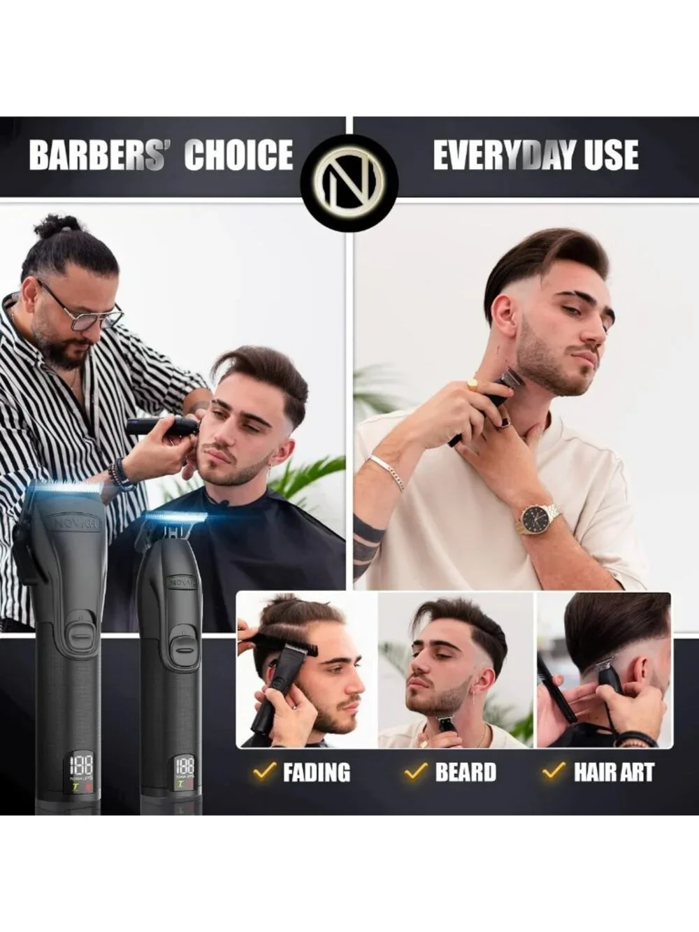 Professional Hair Clippers & Trimmer Set for Men - Cordless Barber Haircut Kit
